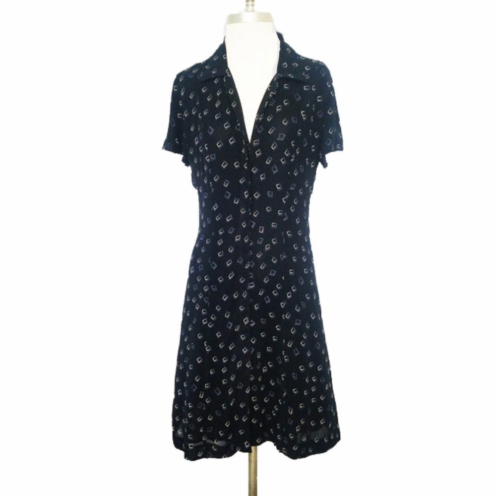 Black Geometric Print Full Button Front Dress 8
